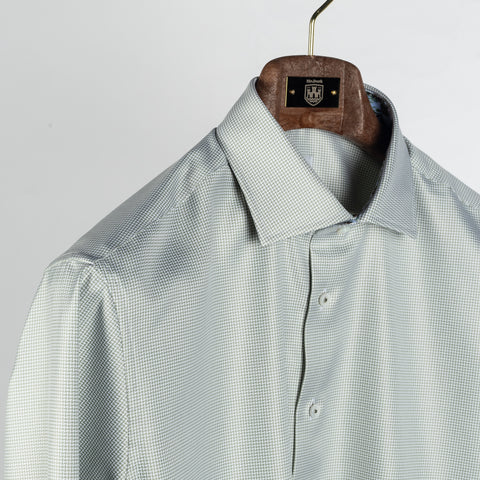 Light Green Micro Houndstooth Dress Shirt w/ Contrast - Mr.Derk