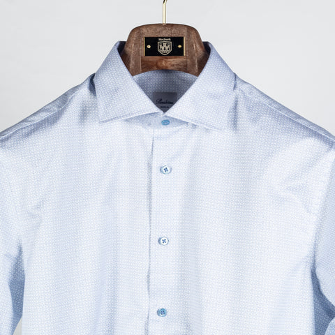 Light Blue Patterned Twill Dress Shirt - Mr.Derk