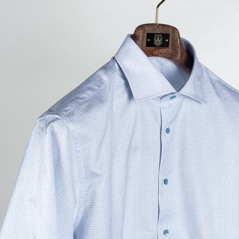 Light Blue Patterned Twill Dress Shirt - Mr.Derk