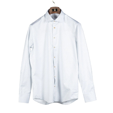 Light Blue Geometric Patterned Twill Dress Shirt - Mr.Derk