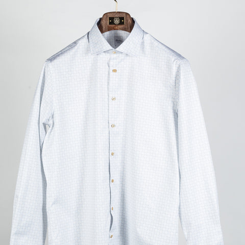 Light Blue Geometric Patterned Twill Dress Shirt - Mr.Derk