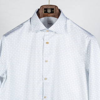 Light Blue Geometric Patterned Twill Dress Shirt - Mr.Derk