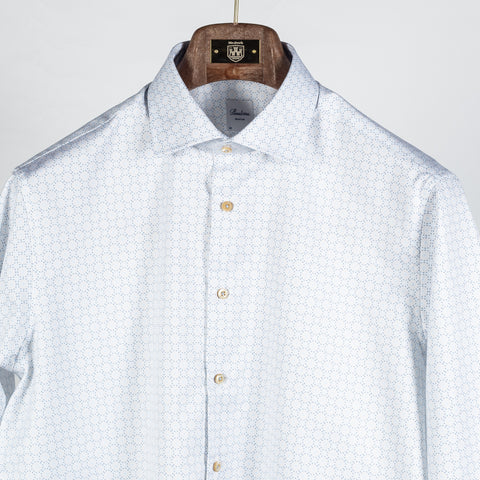Light Blue Geometric Patterned Twill Dress Shirt - Mr.Derk