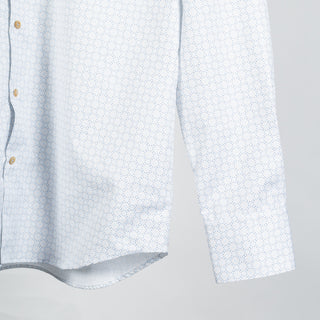 Light Blue Geometric Patterned Twill Dress Shirt - Mr.Derk