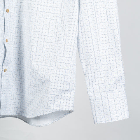 Light Blue Geometric Patterned Twill Dress Shirt - Mr.Derk
