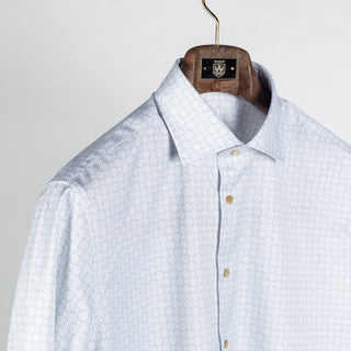 Light Blue Geometric Patterned Twill Dress Shirt - Mr.Derk