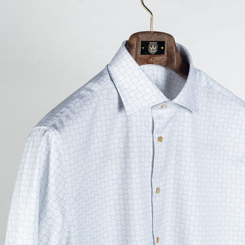 Light Blue Geometric Patterned Twill Dress Shirt - Mr.Derk