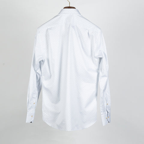 Light Blue Geometric Patterned Twill Dress Shirt - Mr.Derk