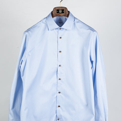 Blue & White Micro Stripped Twill Dress Shirt - Mr.Derk