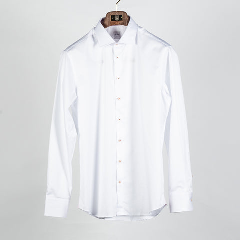 White Twill Dress Shirt with Pink Contrast - Mr.Derk