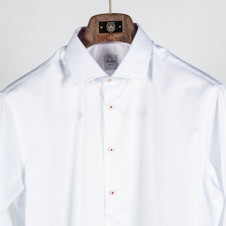 White Twill Dress Shirt with Pink Contrast - Mr.Derk