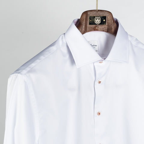 White Twill Dress Shirt with Pink Contrast - Mr.Derk