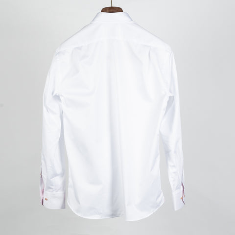 White Twill Dress Shirt with Pink Contrast - Mr.Derk