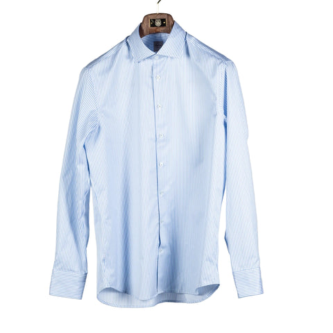 Blue & White Stripped Twill Dress Shirt - Mr.Derk