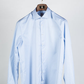 Blue & White Stripped Twill Dress Shirt - Mr.Derk