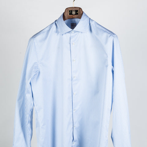 Blue & White Stripped Twill Dress Shirt - Mr.Derk