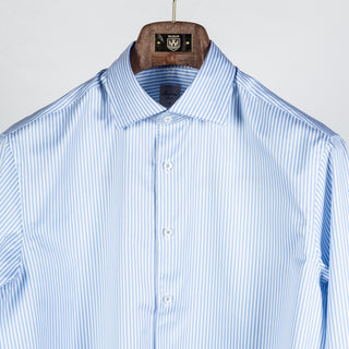 Blue & White Stripped Twill Dress Shirt - Mr.Derk