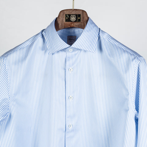 Blue & White Stripped Twill Dress Shirt - Mr.Derk