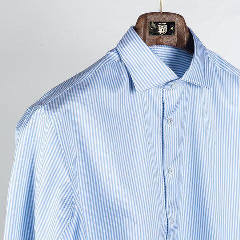Blue & White Stripped Twill Dress Shirt - Mr.Derk