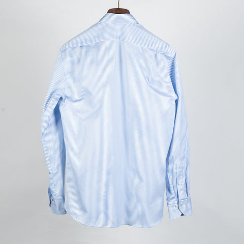 Blue & White Stripped Twill Dress Shirt - Mr.Derk