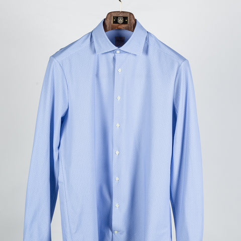 Blue Patterned Active Stretch Dress Shirt - Mr.Derk