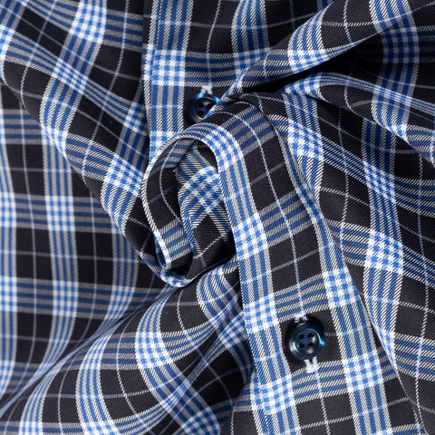 Stenstroms Navy & Blue Checked Twill Dress Shirt - Cotton, Twill, Regular Fit - Alternate View