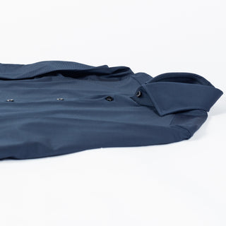 Xacus Navy Textured Stretch Active Dress Shirt - Stretch, Japanese, Slim Fit, Made In Italy - View 8