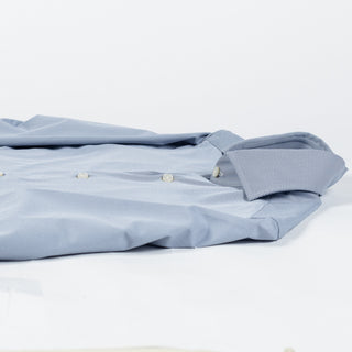Xacus Blue Grey Textured Stretch Active Dress Shirt - Stretch, Japanese, Slim Fit, Solid, Made In Italy - View 8