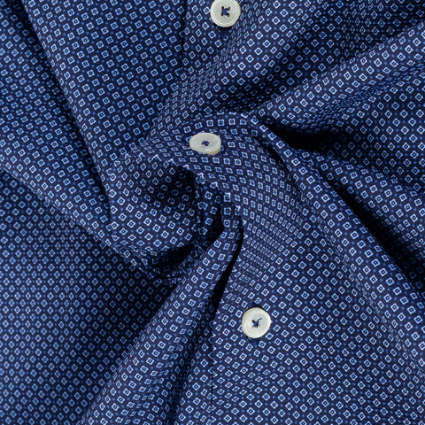 Xacus Medium Blue Patterned Stretch Active Dress Shirt - Stretch, Japanese, Slim Fit, Solid, Made In Italy - Alternate View