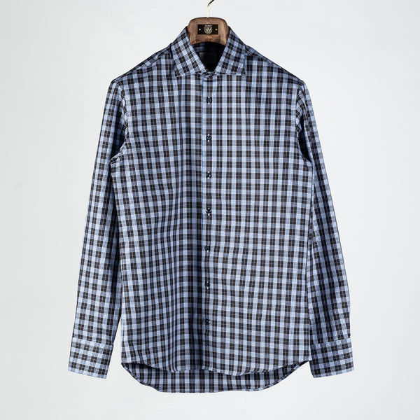 Navy & Blue Checked Twill Dress Shirt