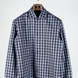 Stenstroms Navy & Blue Checked Twill Dress Shirt - Cotton, Twill, Regular Fit - View 6