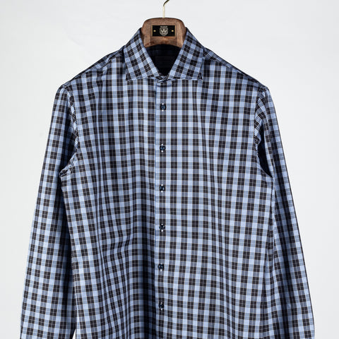 Stenstroms Navy & Blue Checked Twill Dress Shirt - Cotton, Twill, Regular Fit - View 6