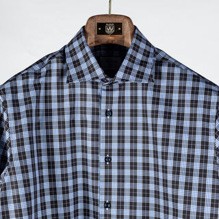 Stenstroms Navy & Blue Checked Twill Dress Shirt - Cotton, Twill, Regular Fit - View 7