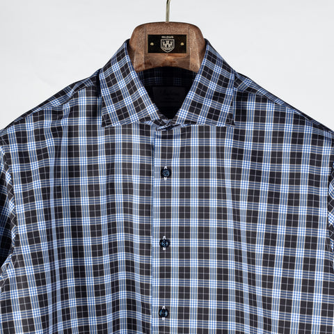 Stenstroms Navy & Blue Checked Twill Dress Shirt - Cotton, Twill, Regular Fit - View 7