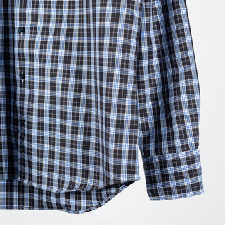Stenstroms Navy & Blue Checked Twill Dress Shirt - Cotton, Twill, Regular Fit - Back View