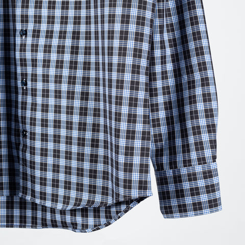Stenstroms Navy & Blue Checked Twill Dress Shirt - Cotton, Twill, Regular Fit - Back View