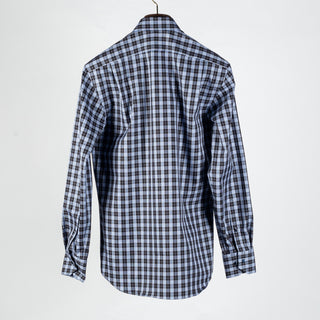 Stenstroms Navy & Blue Checked Twill Dress Shirt - Cotton, Twill, Regular Fit - View 5