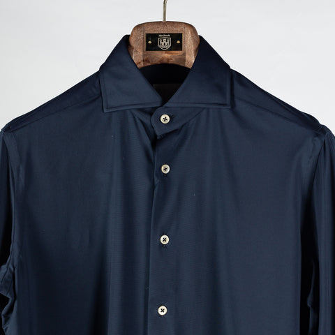 Xacus Navy Twill Stretch Active Shirt - Cotton, Twill, Stretch, Slim Fit - View 7
