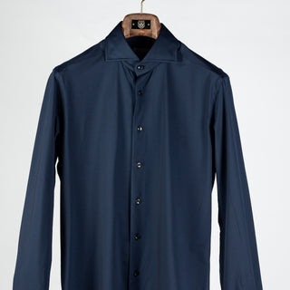 Xacus Navy Textured Stretch Active Dress Shirt - Stretch, Japanese, Slim Fit, Made In Italy - View 6