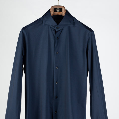 Xacus Navy Textured Stretch Active Dress Shirt - Stretch, Japanese, Slim Fit, Made In Italy - View 6