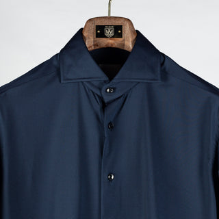 Xacus Navy Textured Stretch Active Dress Shirt - Stretch, Japanese, Slim Fit, Made In Italy - View 7