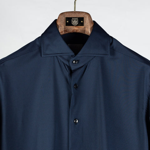Xacus Navy Textured Stretch Active Dress Shirt - Stretch, Japanese, Slim Fit, Made In Italy - View 7
