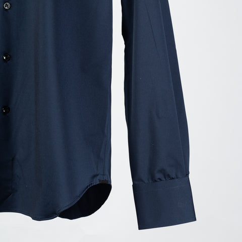 Xacus Navy Textured Stretch Active Dress Shirt - Stretch, Japanese, Slim Fit, Made In Italy - Back View
