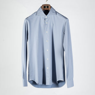 Xacus Blue Grey Textured Stretch Active Dress Shirt - Stretch, Japanese, Slim Fit, Solid, Made In Italy