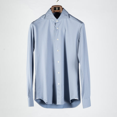 Xacus Blue Grey Textured Stretch Active Dress Shirt - Stretch, Japanese, Slim Fit, Solid, Made In Italy