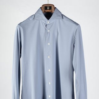 Xacus Blue Grey Textured Stretch Active Dress Shirt - Stretch, Japanese, Slim Fit, Solid, Made In Italy - View 6