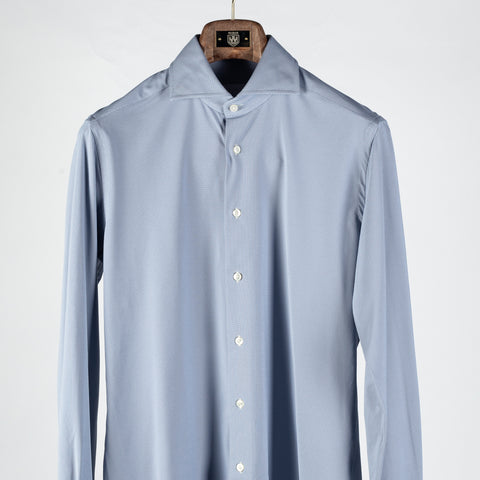 Xacus Blue Grey Textured Stretch Active Dress Shirt - Stretch, Japanese, Slim Fit, Solid, Made In Italy - View 6