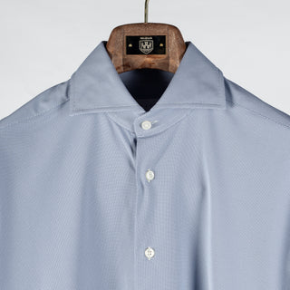 Xacus Blue Grey Textured Stretch Active Dress Shirt - Stretch, Japanese, Slim Fit, Solid, Made In Italy - View 7