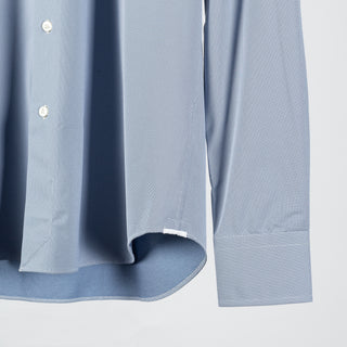 Xacus Blue Grey Textured Stretch Active Dress Shirt - Stretch, Japanese, Slim Fit, Solid, Made In Italy - Back View