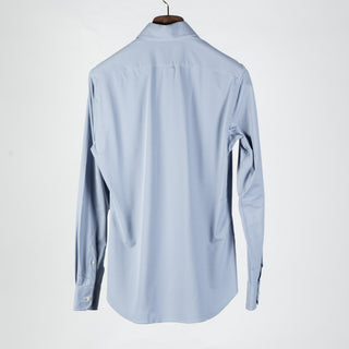 Xacus Blue Grey Textured Stretch Active Dress Shirt - Stretch, Japanese, Slim Fit, Solid, Made In Italy - View 5